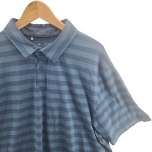 Under Armour Golf Polo Short Sleeve Shirt 2XL Blue Stripes Loose Heatgear Tee